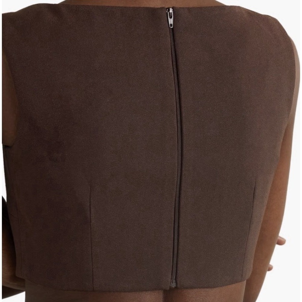 Alex Perry Rae Cropped Crepe Top Brown Size 8 - Picture 2 of 12